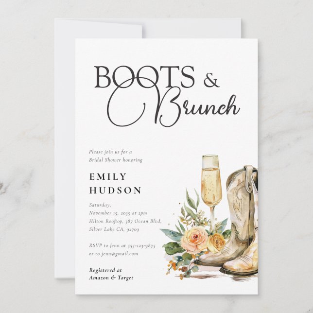 Boots och Brunch Westerna Inbjudningskort för möhi (Framsida)