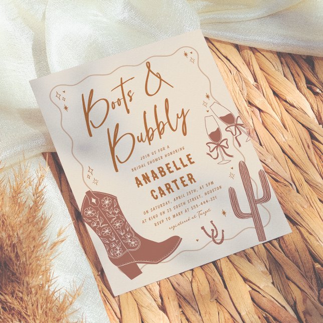 Boots och bubbel Bröllopsdusch Budget Inbjudan (Skapare uppladdad)