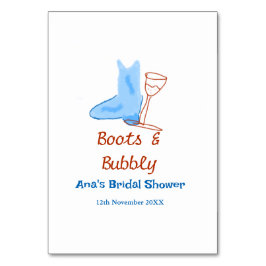 Boots och bubbelchampagne flaska möhippa blå bordsnummer