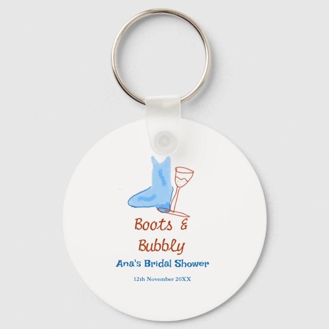 Boots och bubbelchampagne flaska möhippa blå nyckelring (Framsida)
