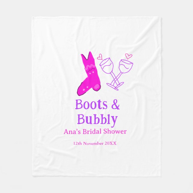 Boots och bubbelchampagne flaska möhippa rosa fleecefilt (Framsidan)