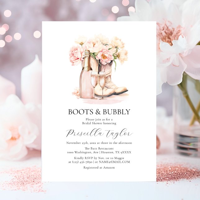 Boots och Bubly Champagne-MÖHIPPA Inbjudningar (Boots & Bubbly Cowgirl Champagne BRIDAL SHOWER Invitation)