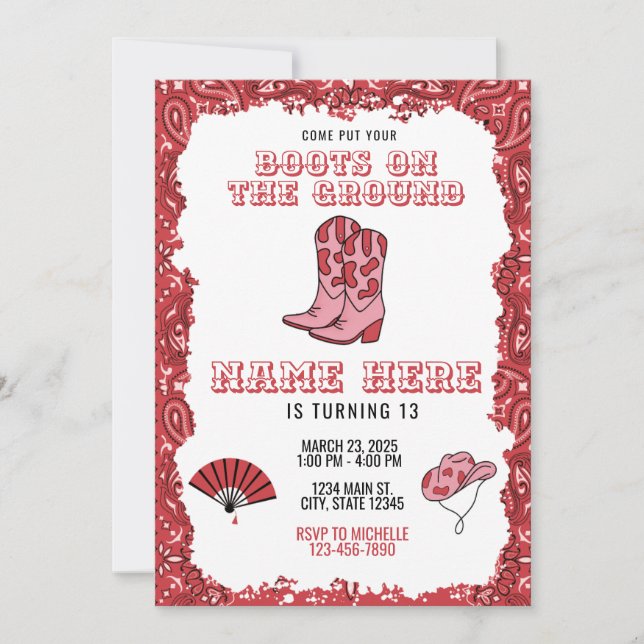 Boots On The Ground Birthday Invitation Inbjudningar (Framsida)