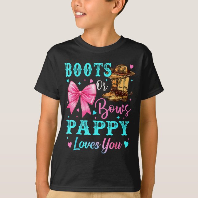 Boots Or Bows Pappy Loves You Gender Reveal Family T Shirt (Framsida)