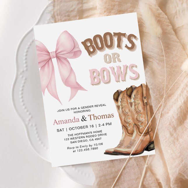 Boots or Bows Western Gender Reveal Inbjudningar (Skapare uppladdad)