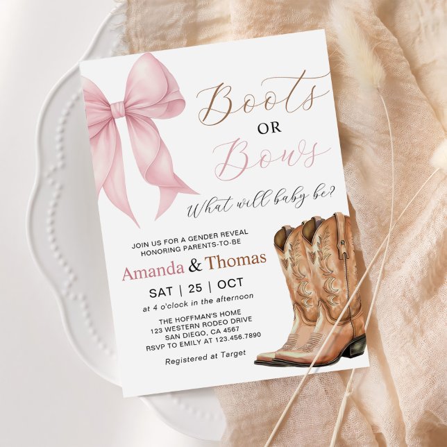 Boots or Bows Western Gender Reveal Inbjudningar (Skapare uppladdad)