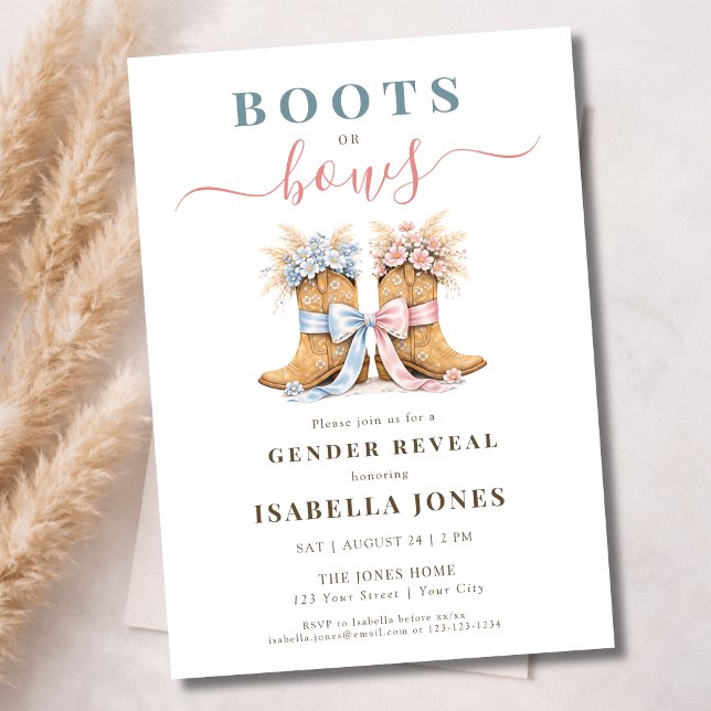 Boots or Bows Western Theme Gender Reveal  Inbjudningar (Skapare uppladdad)