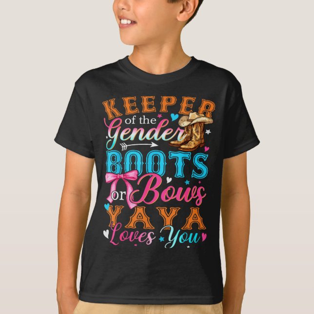 Boots Or Bows Yaya Loves You Gender Reveal Family  T Shirt (Framsida)