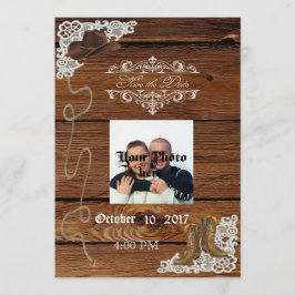 Boots & Snöre Rustic Wood Save Date Spara Datumet