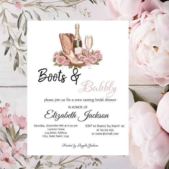 Boots Wine Floral Boots & Bubbly Bröllopsdusch  Inbjudningar (Skapare uppladdad)