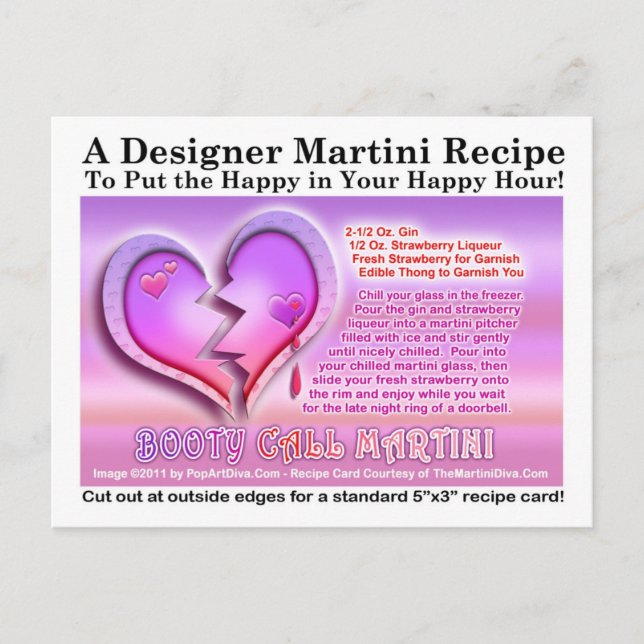 Booty Call Alla hjärtans dags Martini Recept Postk Helg Vykort (Framsida)