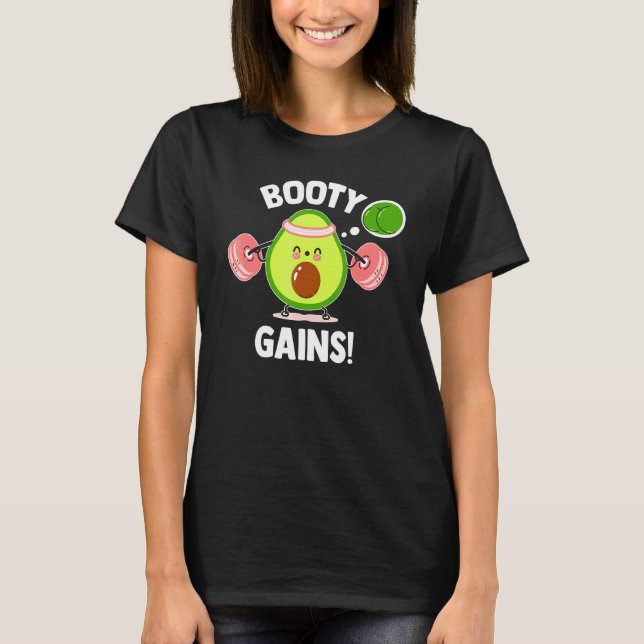 Booty Gains Gym Avocado Weight Training Square T Shirt (Framsida)