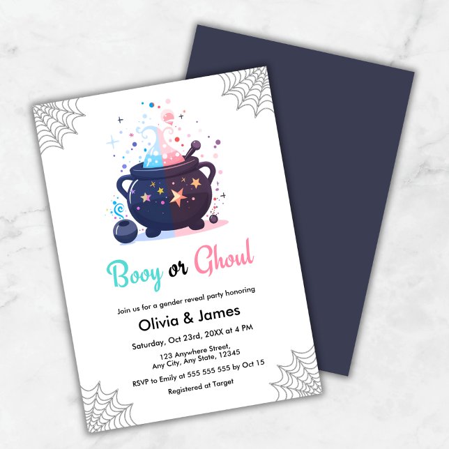 Booy eller Ghoul Cauldron Halloween Gender Reveal Inbjudningar (Booy or Ghoul Cauldron Halloween Gender Reveal Invitation )