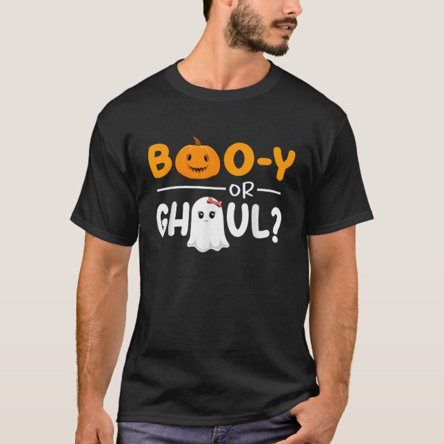 Booy eller Ghoul Gender Reveal Halloween Baby Show T Shirt (Framsida)