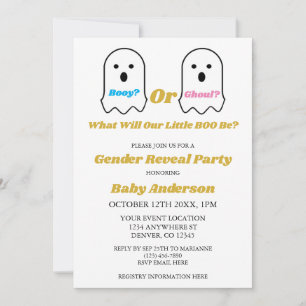 Booy eller Ghoul Halloween Ghost Gender Reveal Inbjudningar