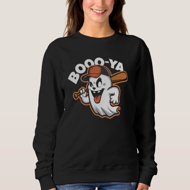 Booya, Spooky Ghost Halloween Baseball T Shirt (Framsida)
