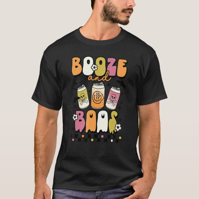 Booze And Boos Groovy Boo Crew Halloween Costume T Shirt (Framsida)