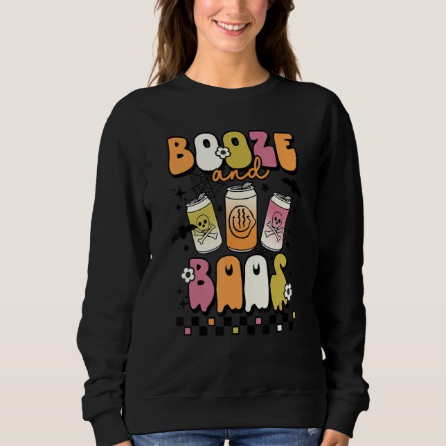 Booze And Boos Groovy Boo Crew Halloween Costume T Shirt (Framsida)
