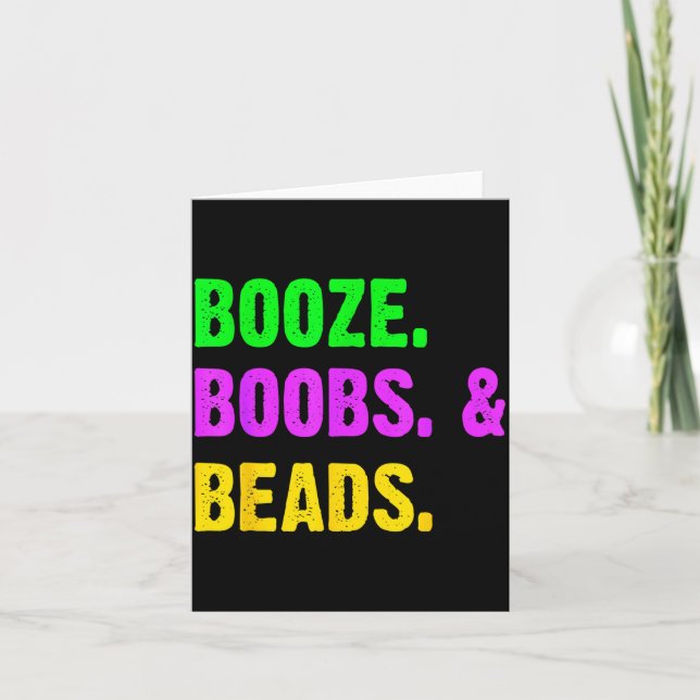 Booze S Beads Funny Mardi Gras New Orleans Festiva Kort (Framsida)