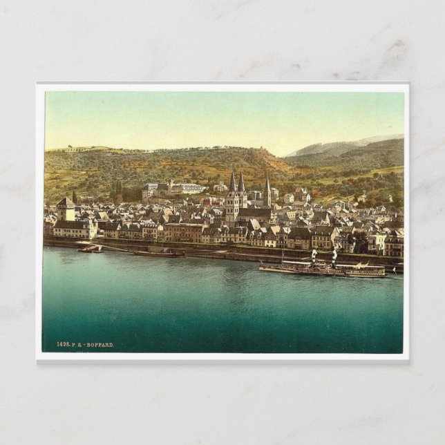 Boppard, Rhen, Tysklant sällsynt Photochrom Vykort (Framsida)