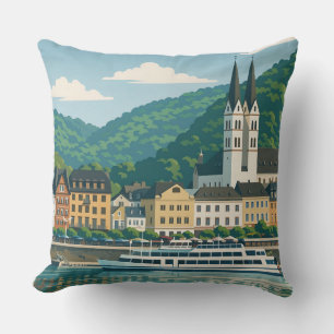 Boppard Tyskland Naturskön Vintage Resa Konst Kudde