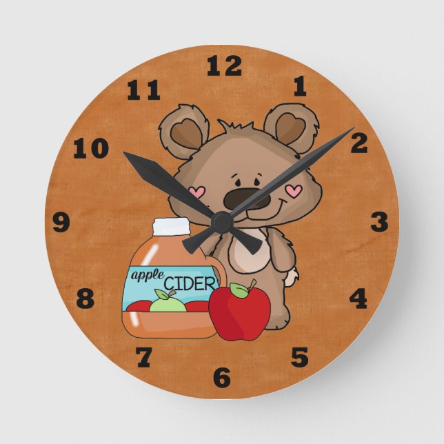 Boppy Bear Äppelcidersklocka Rund Klocka (Framsida)