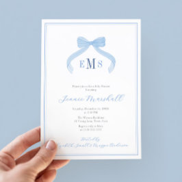 Boppy Monogram Blue Bow Boy Shower Party Inbjudningar