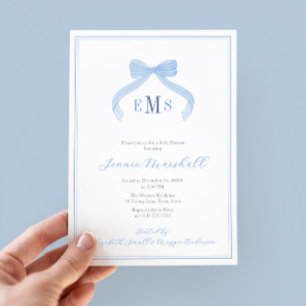 Boppy Monogram Blue Bow Boy Shower Party Inbjudningar