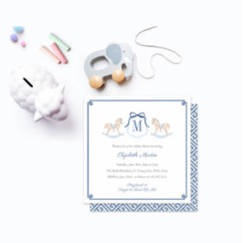 Boppy Rocking Horse Monogram Boy Shower Inbjudningar