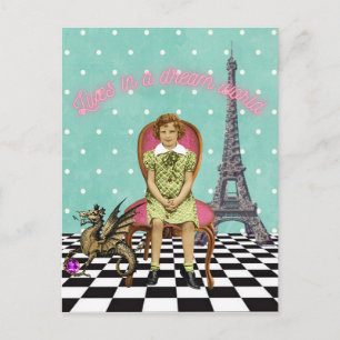 Bor i en Dream World Funky Vintage Girl Vykort