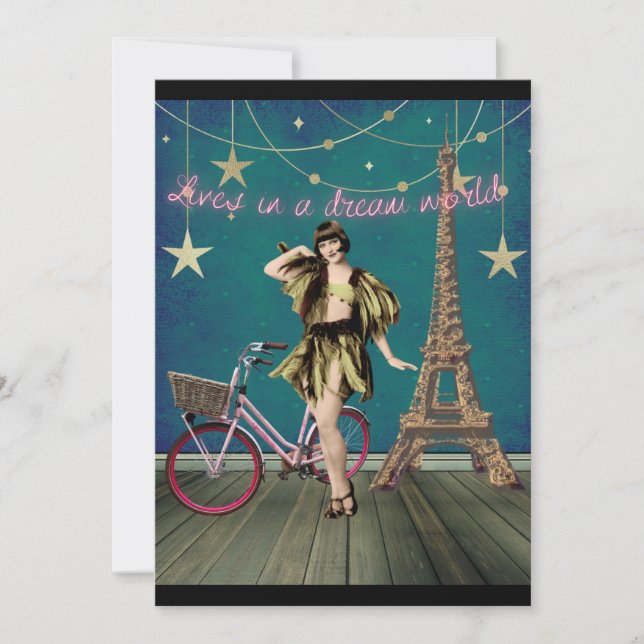 Bor i ett Dream World Funky Altered Art Flate Card (Framsida)