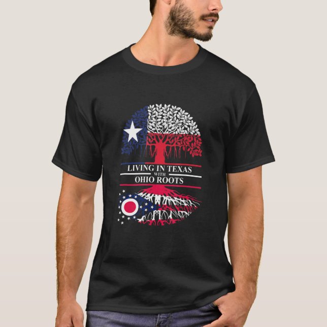 Bor i Texas med Ohio Roots Ancestry State T Shirt (Framsida)
