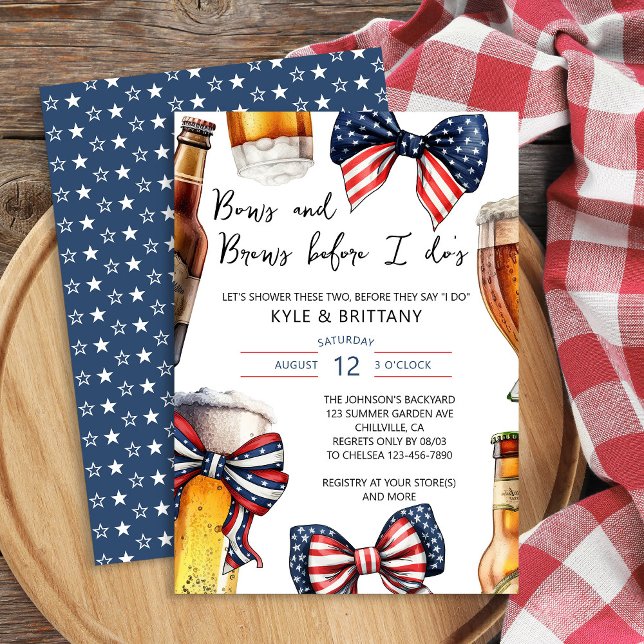 Bor och bryggor innan jag gör Par Möhippa Inbjudningar (Patriotic Themed Couples Shower invitation with Bows and Brews before I do )