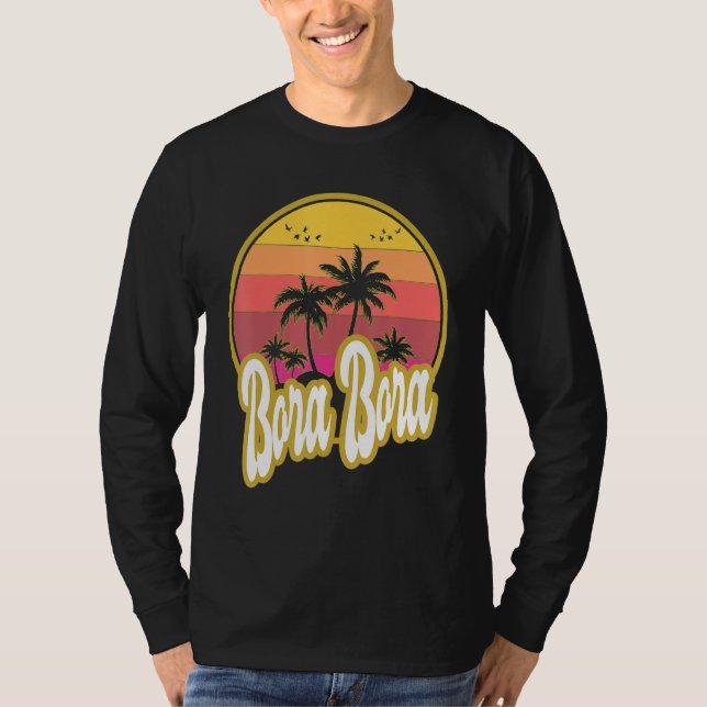 Bora Bora Beach Retro Sunset T Shirt (Framsida)
