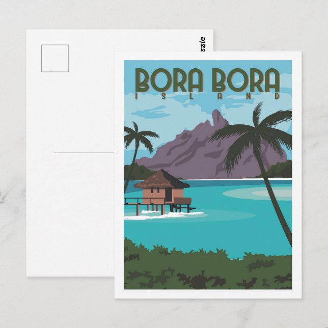 Bora Bora Berömd Travel Ställe Illustration Vykort (Fram/baksida)