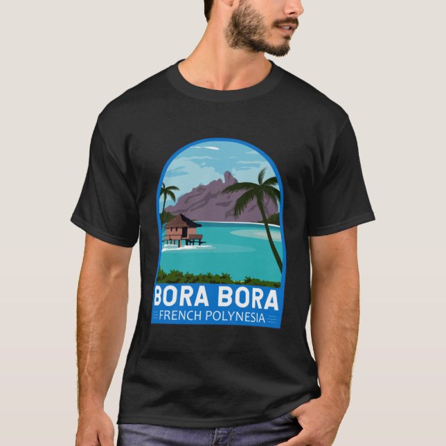 Bora Bora Fransk Polynesia Travel Retro Emblem Vin T Shirt (Framsida)