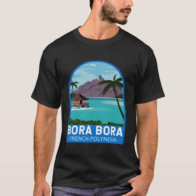 Bora Bora Fransk Polynesia Travel Retro Emblem Vin T Shirt (Framsida)