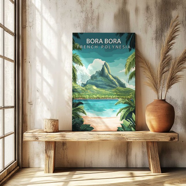 Bora Bora Franska Polynesien Resemålningstavla Can Canvastryck (Bora Bora French Polynesia Travel Poster Canvas by TinkPrints.)