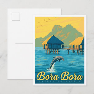 Bora-Bora Franska Polynesien Vintage Resa Vykort