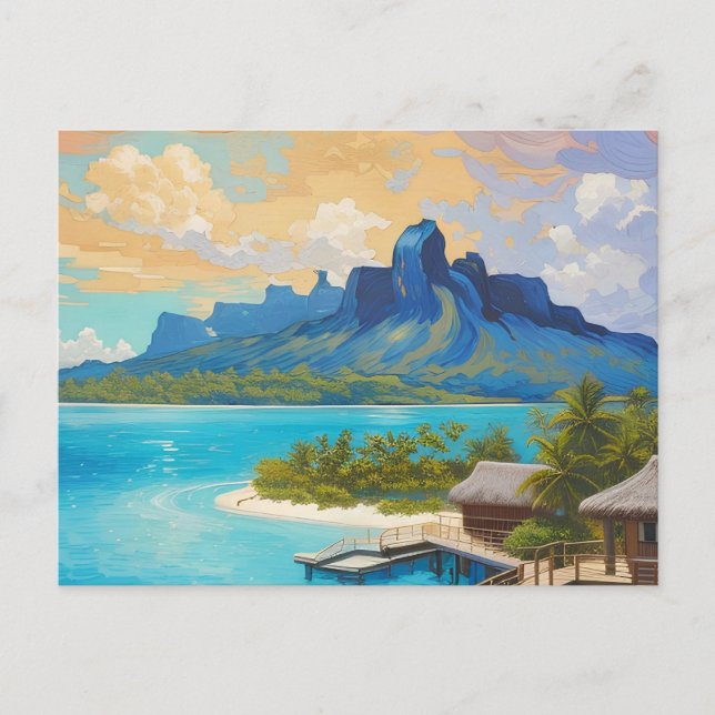 Bora Bora Island Fransk Polynesia Art Helg Vykort (Framsida)