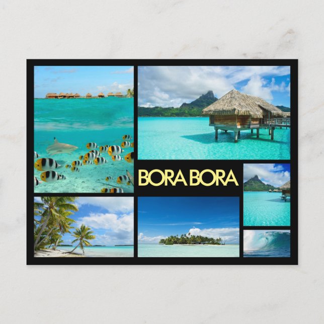 Bora Bora många, svart vykort (Framsida)
