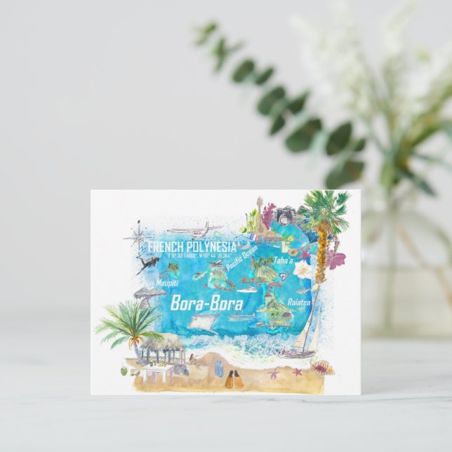Bora Bora-öarna Franska Polynesien Resekarta Vykort (Stående Fram)