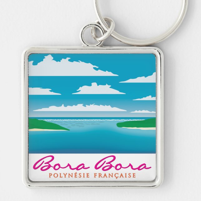 Bora Bora reef Fyrkantig Silverfärgad Nyckelring (Framsidan)