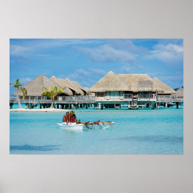 Bora Bora-stil frukostservering i kanotaffisch Poster (Framsidan)