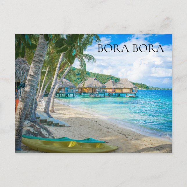 Bora Bora Strand Övervattensbungalow Foto Vykort (Framsida)