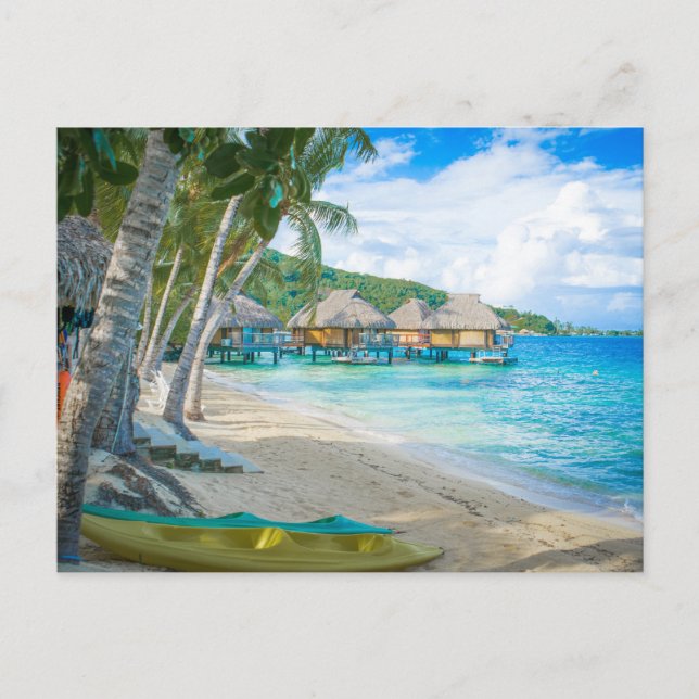 Bora Bora Tahiti Beach Overwater Bungalows Ocean Vykort (Framsida)