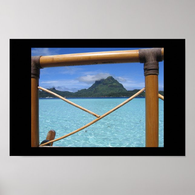 Bora Bora Tahiti Overwater Bungalow Railing View Poster (Framsidan)