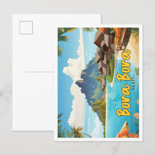 Bora Bora Tahiti Pop Art Travel Illustration Vykort