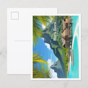 Bora Bora Tahiti Vintage Konst Resa Illustration Vykort