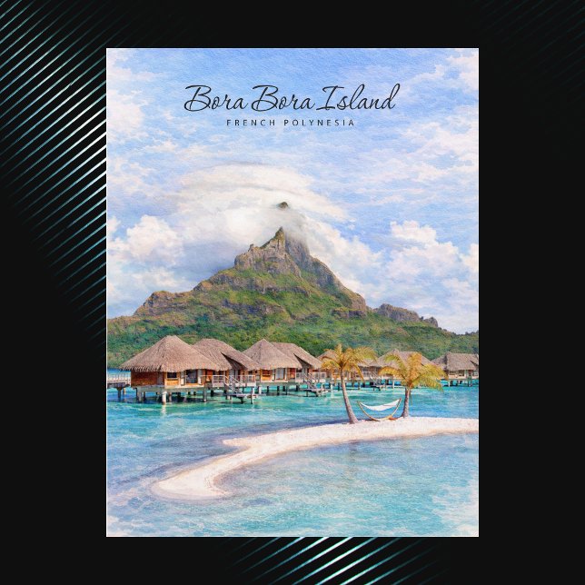 Bora Bora Tahitiöarna Akvarell Tropiskt Escap Vykort (Bora Bora Tahiti Island Watercolor Tropical Eescap Postcard)